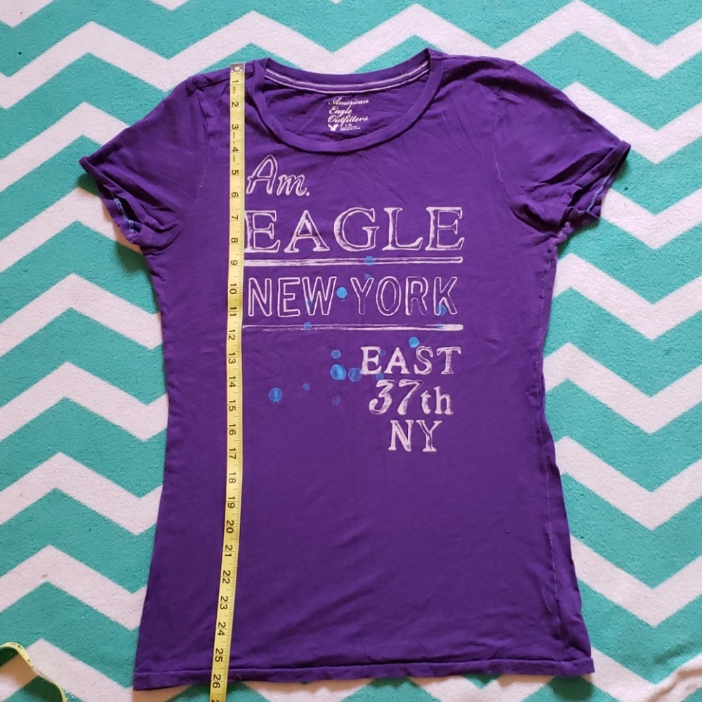 American Eagle Purple Tee with Splatter Design